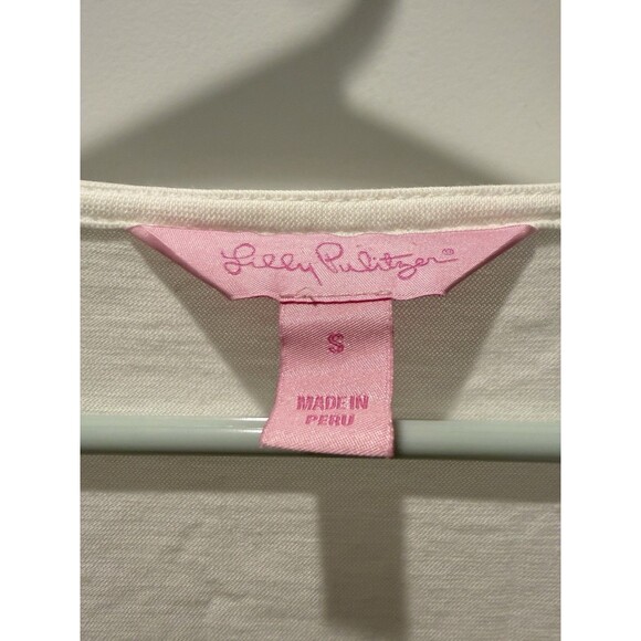 Women’s Lilly Pulitzer Tunic Top Basic Pleated V-Neck Long Sleeve White Small S - Picture 4 of 6